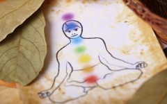 Traditional alternative therapy or medicine, also concept of healthy lifestyle, silhouette of man with chakras